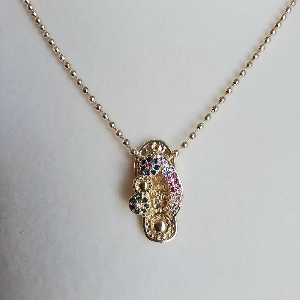 Gold and Multicolor Flip Flop Pendant Necklace